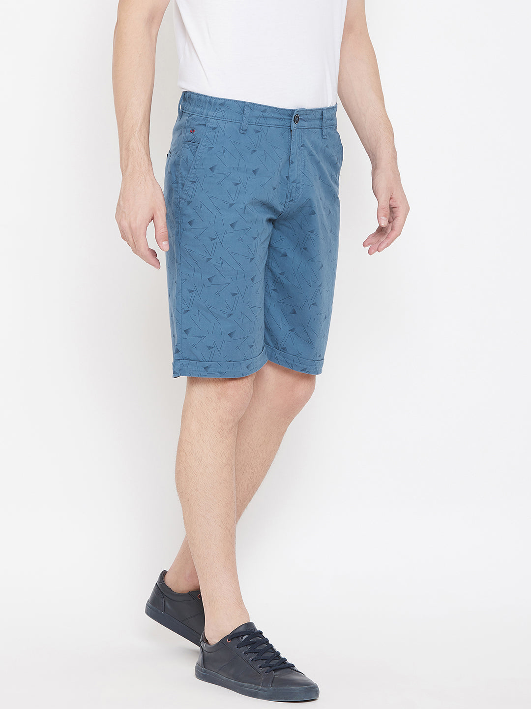 Blue Printed Slim Fit Shorts - Men Shorts