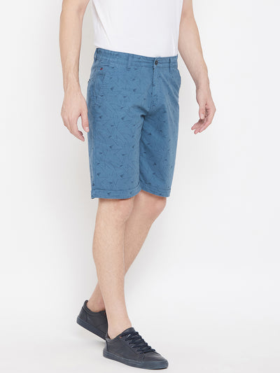 Blue Printed Slim Fit Shorts - Men Shorts