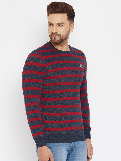 Navy Blue Striped Sweatshirt - Men Sweatshirts