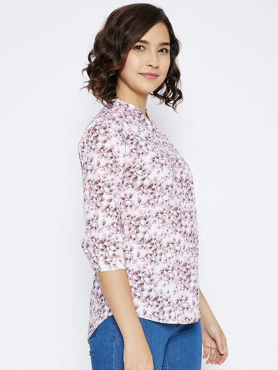 Pink Floral Printed Slim Fit shirt - Women Shirts