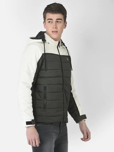  Olive Green Colour-Blocked Padded Jacket 