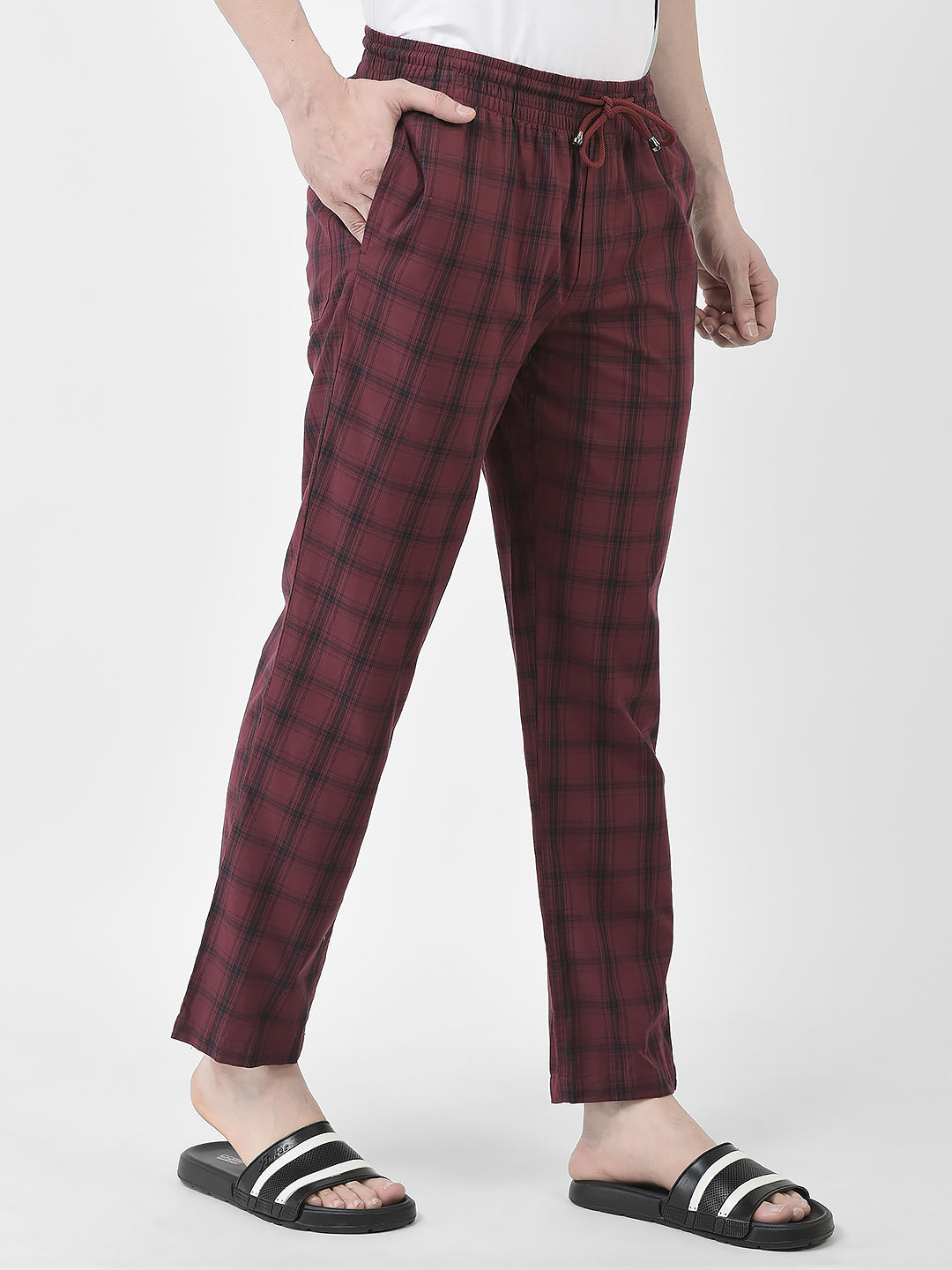 Maroon Tartan Checked Lounge Pants-Men Lounge Pants-Crimsoune Club