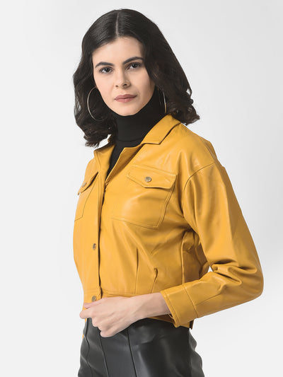  Cropped Mustard Faux Leather Jacket