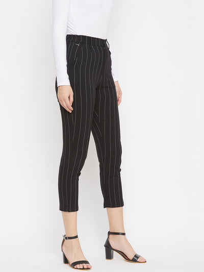 Black Pinstriped Trousers - Women Trousers