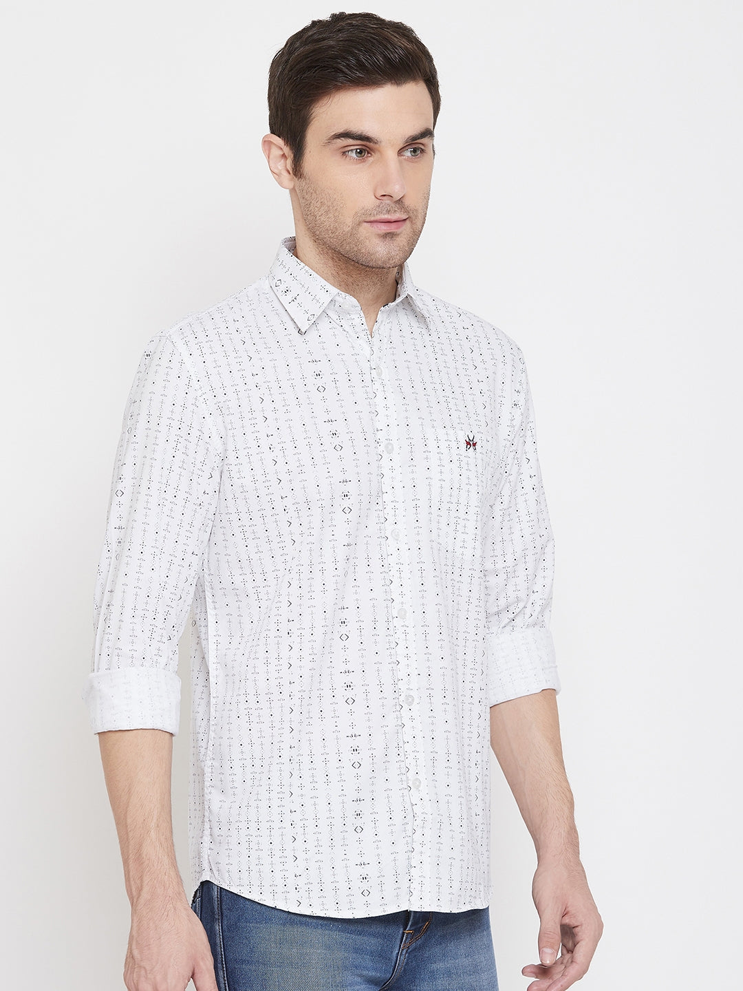 White Printed Slim Fit shirt - Men Shirts