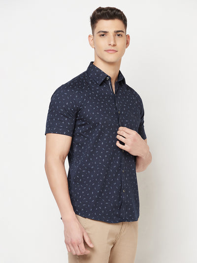Navy Blue Floral Shirt - Men Shirts