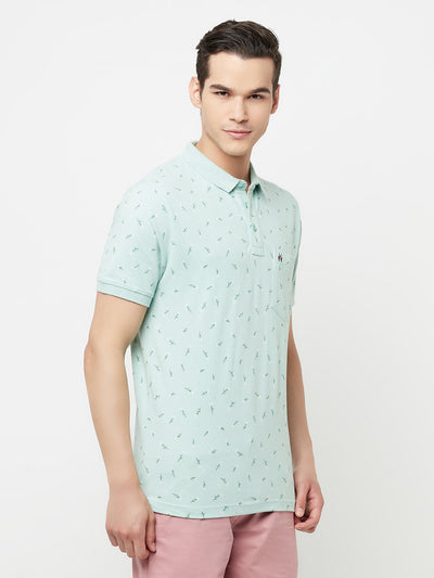 Blue Floral Printed Polo T-Shirt - Men T-Shirts