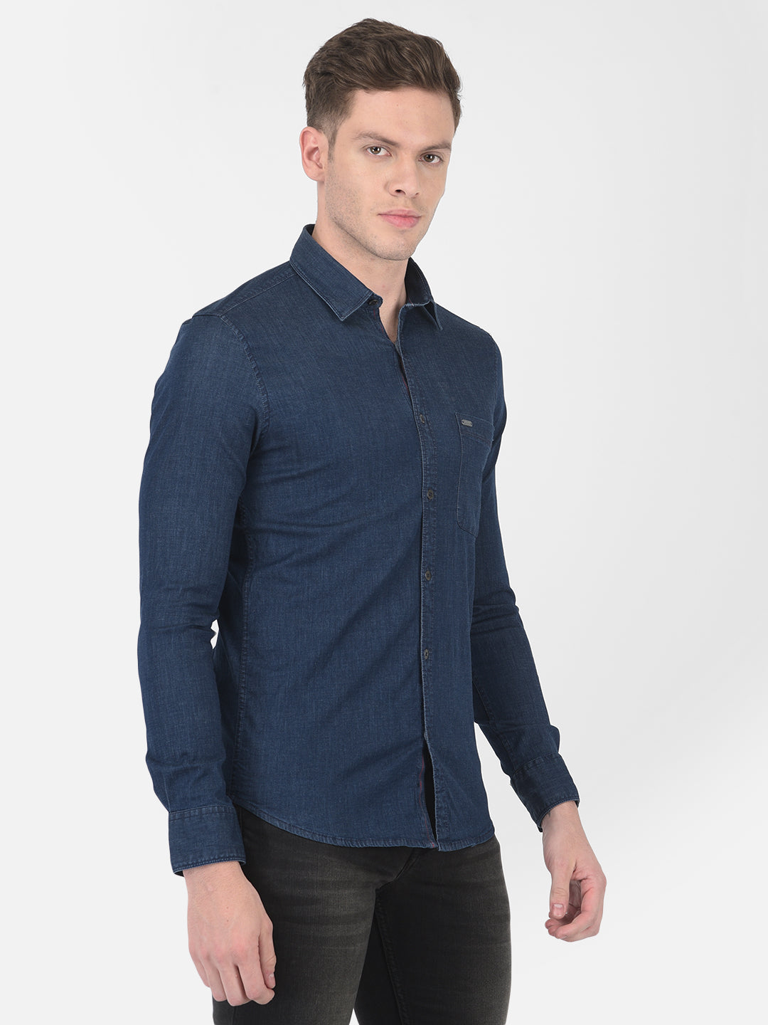 Navy Blue Denim Shirt - Men Shirts
