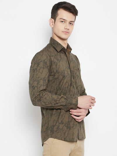 Brown Printed Slim Fit shirt - Men Shirts