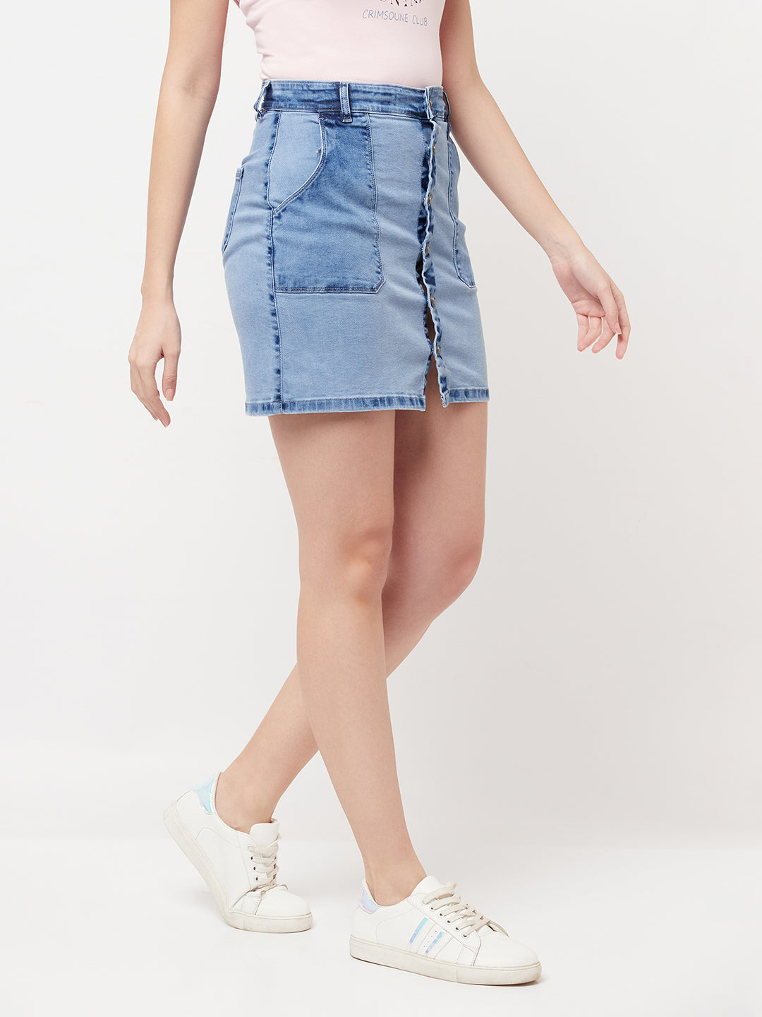 Blue Washed Mini Denim Skirt - Women Skirts