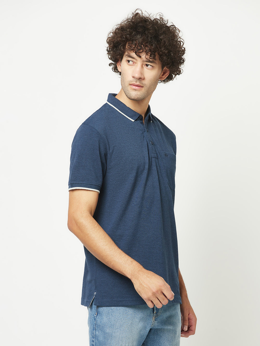  Blue Melange Polo T-Shirt