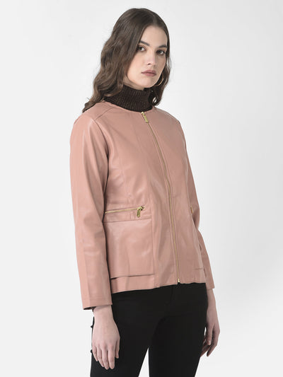  Nude Pink Faux Leather Jacket