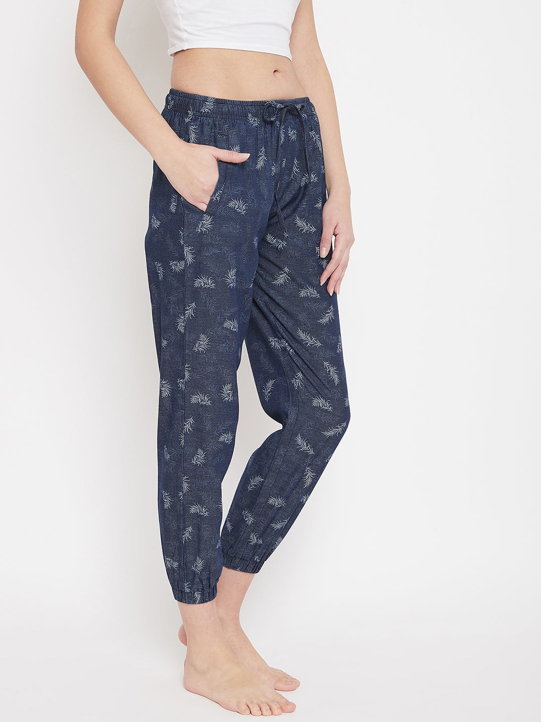 Navy Blue Printed Comfort Fit Lounge Pants - Women Lounge Pants
