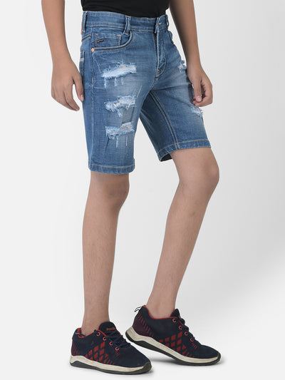 Blue Lightly Distressed Denim Shorts - Boys Shorts
