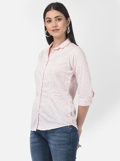 Light Pink Floral Shirt-Women Shirts-Crimsoune Club