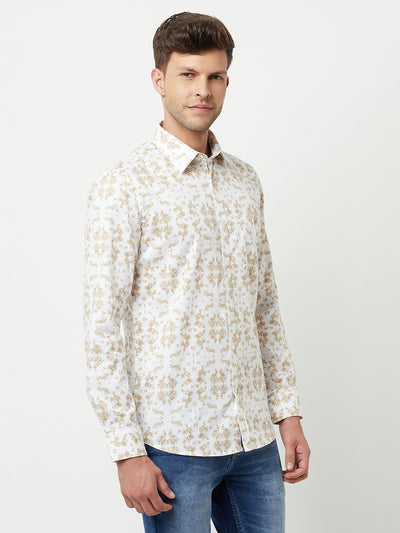 White Floral Printed Shirt-Men Shirts-Crimsoune Club