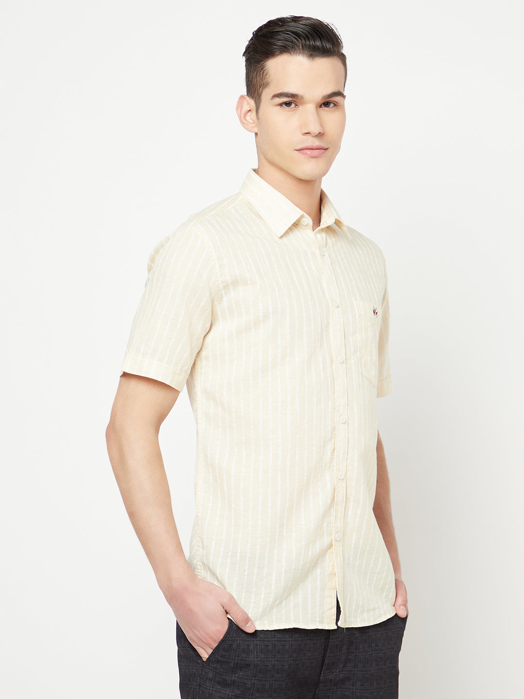 Cream Striped Linen Shirt - Men Shirts
