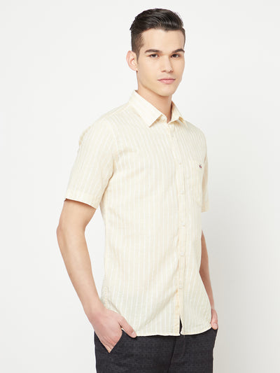 Cream Striped Linen Shirt - Men Shirts