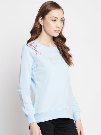 Blue Printed Round Neck Sweatshirt - Women Sweatshirts