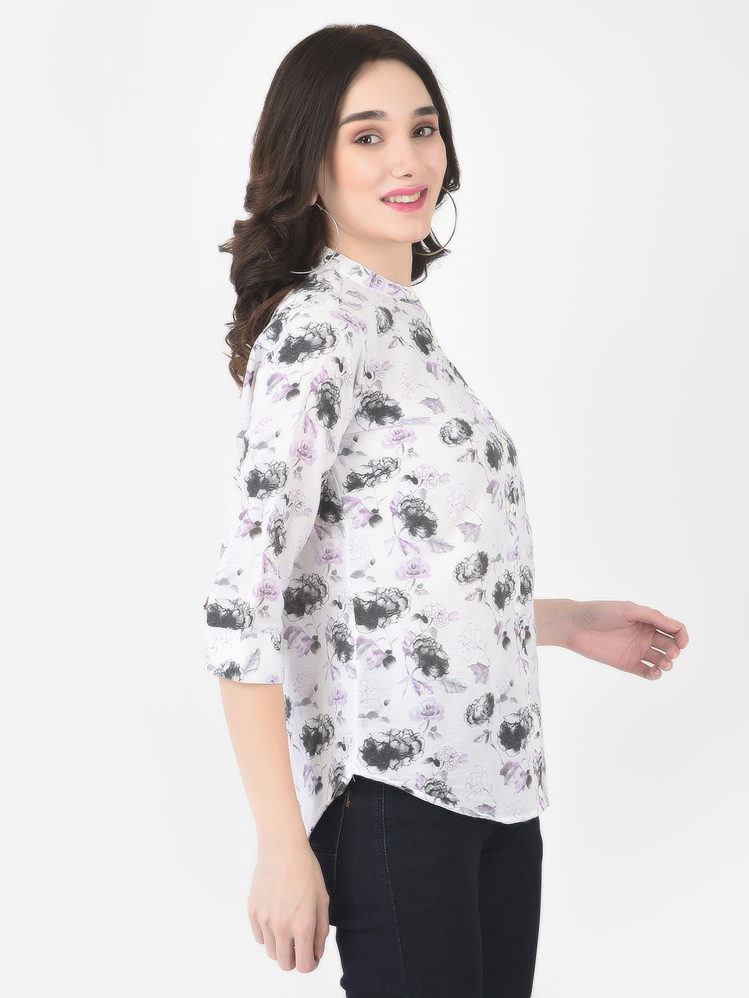 White Floral Linen Button-Down - Women Shirts