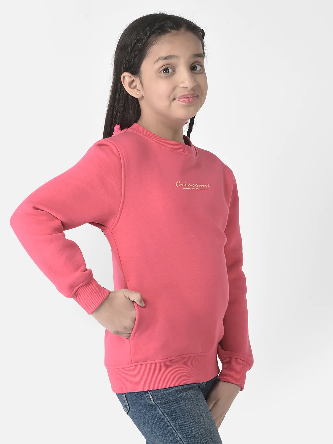  Raspberry Pink Brand-Typography Sweatshirt