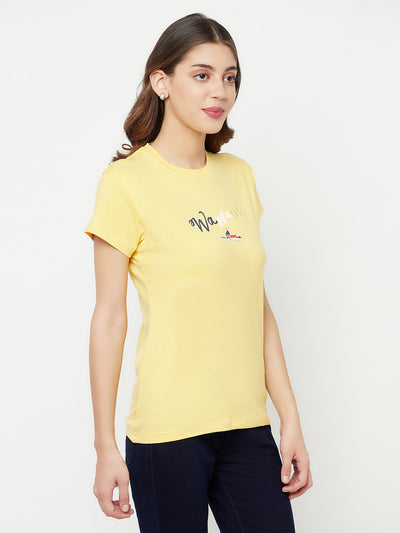 Yellow Printed Round Neck T-Shirt - Women T-Shirts