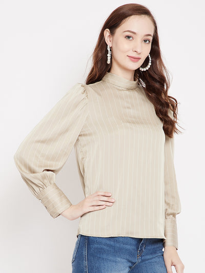 Beige Striped Top - Women Tops