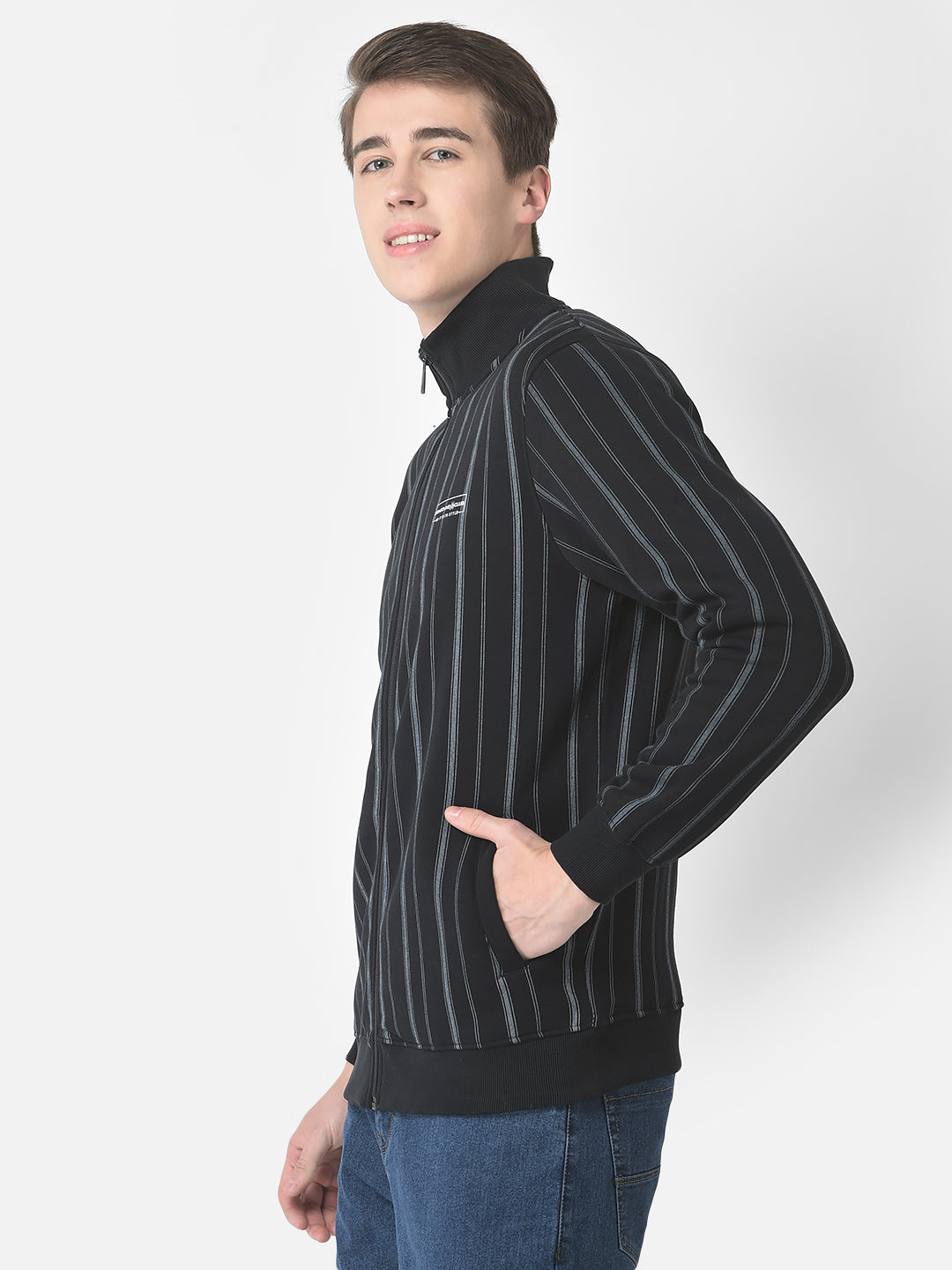  Black Striped Zipper Sweatshirt