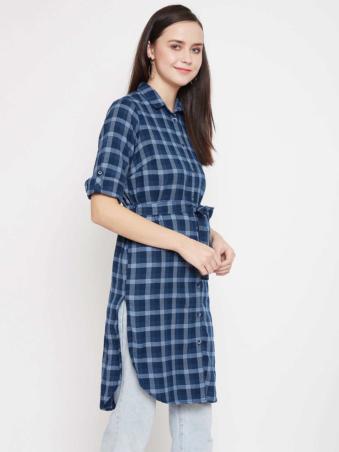 Navy Blue Checks Tunic - Women Tunics