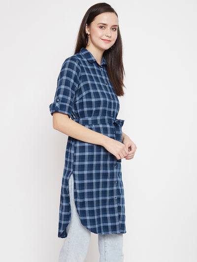 Navy Blue Checks Tunic - Women Tunics