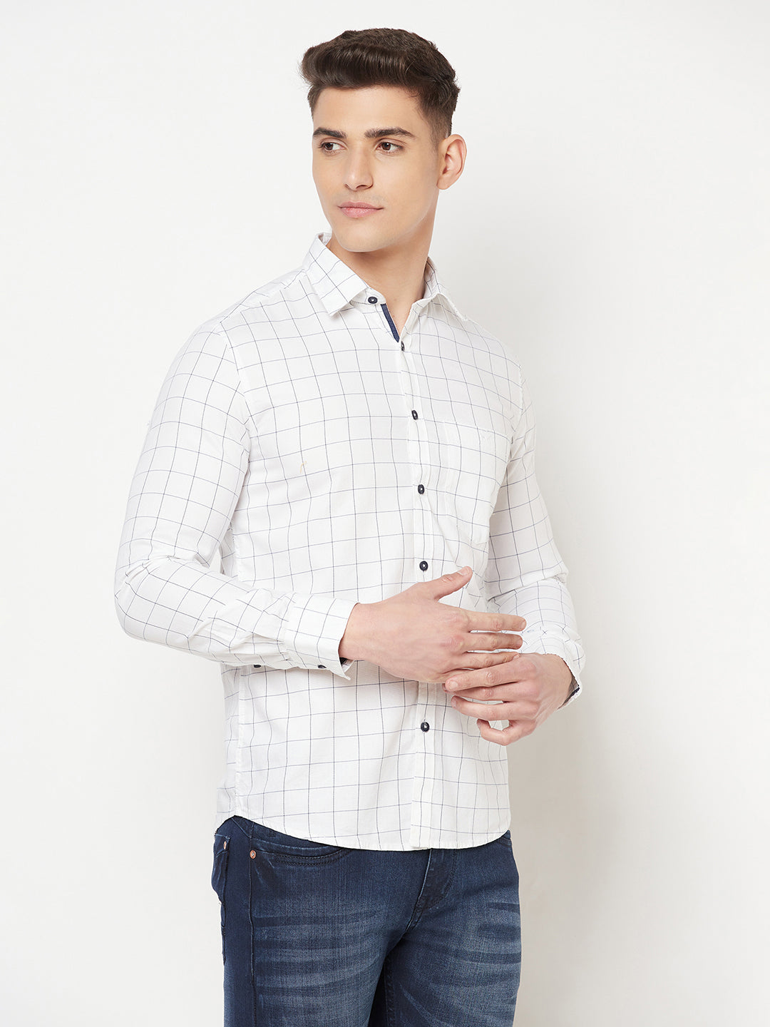 White Graph Checked Shirt - Men Shirts