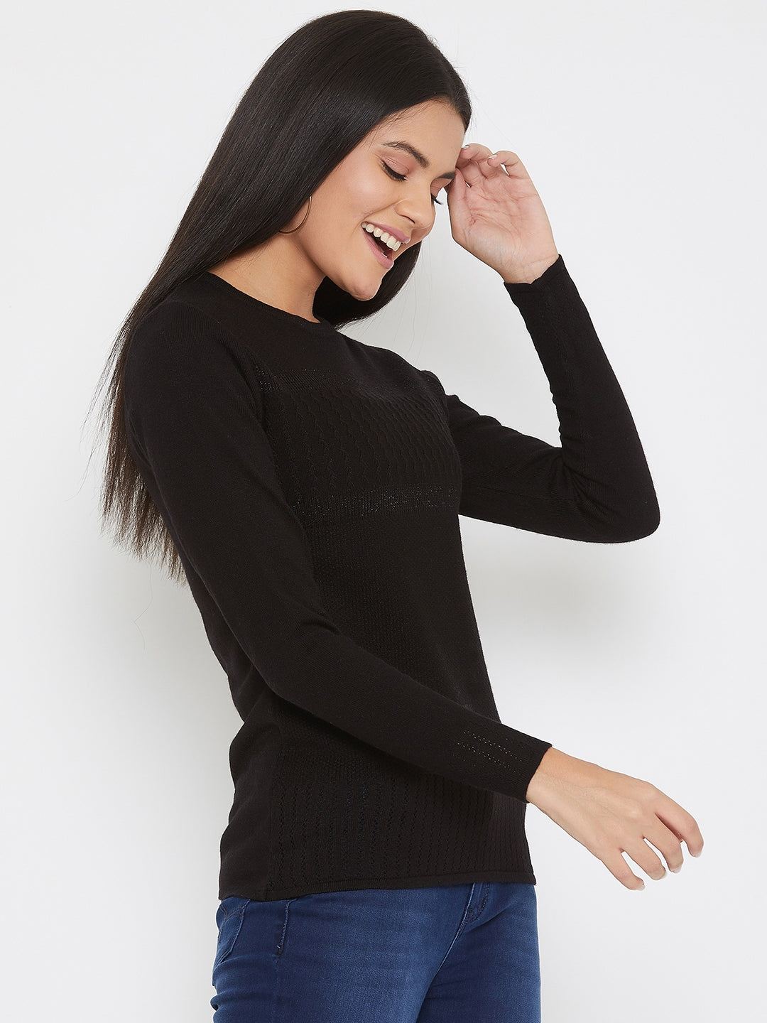 Black Round Neck Sweater - Women Sweaters