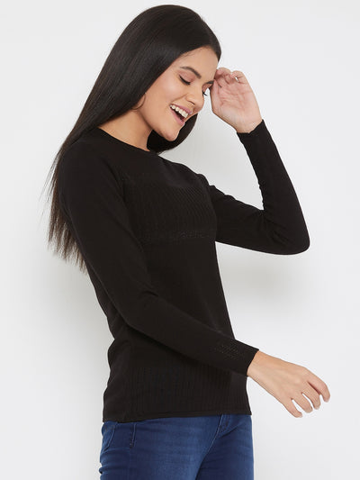 Black Round Neck Sweater - Women Sweaters