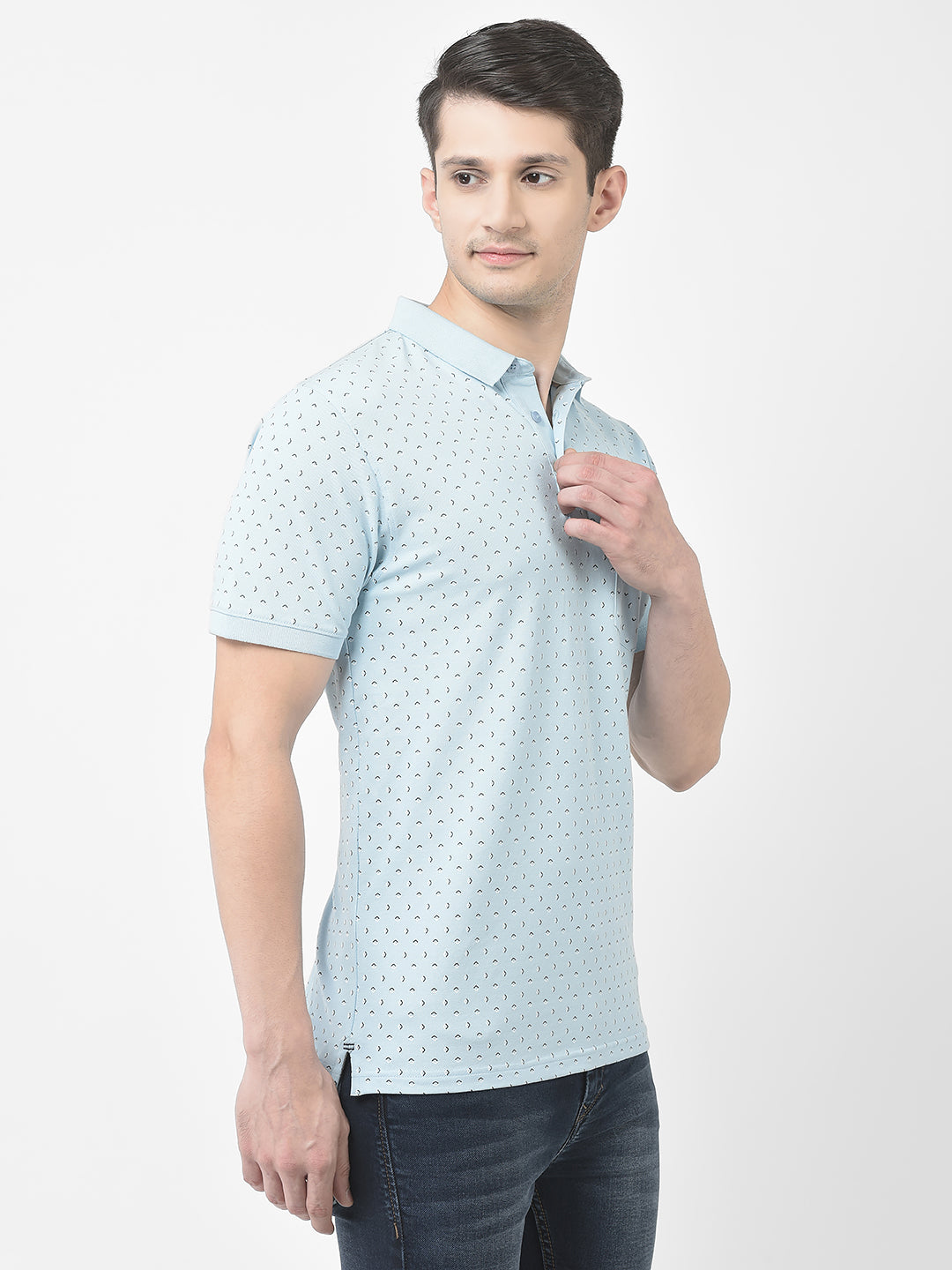 Blue Geometric Print Polo T-Shirt-Men T-Shirts-Crimsoune Club