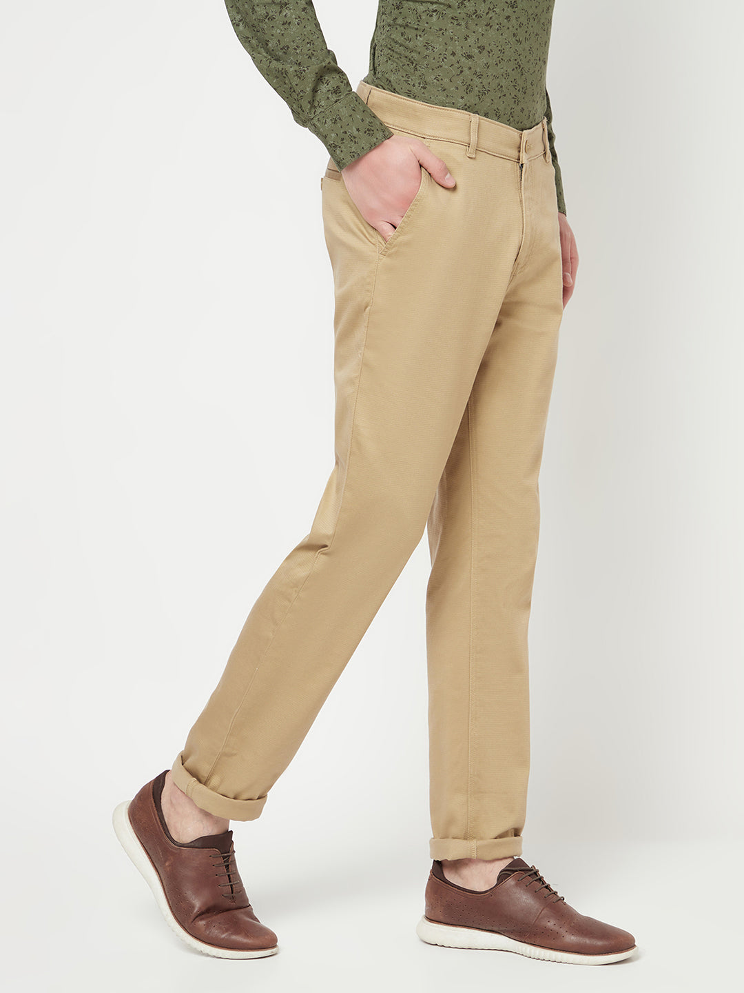 Beige Casual Trousers - Men Trousers