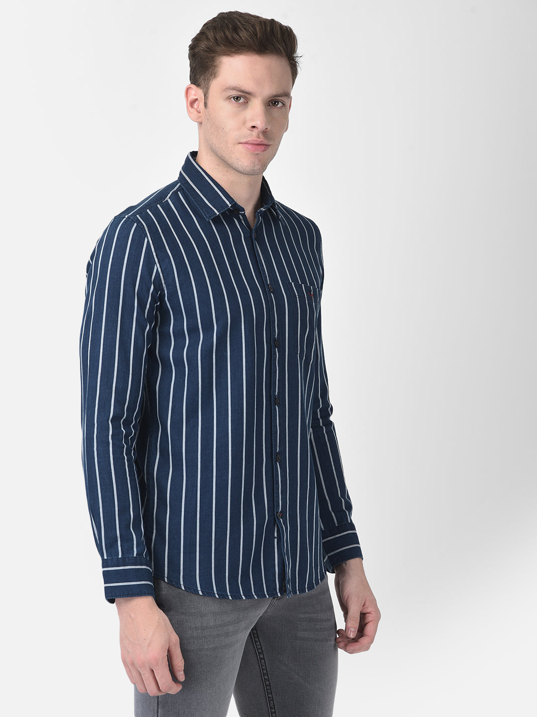 Navy Blue Striped Shirt-Men Shirts-Crimsoune Club