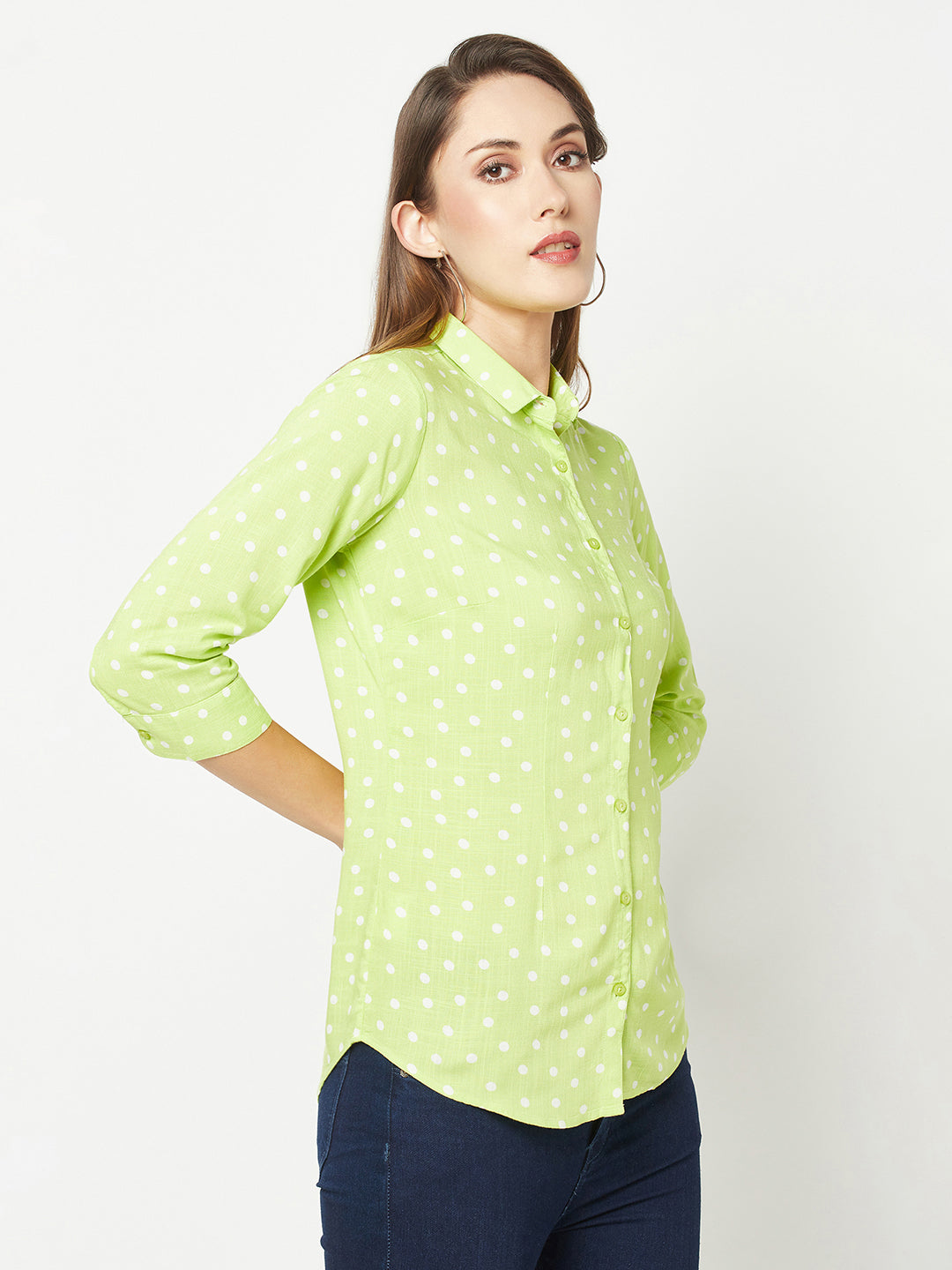  Light Green Polka-Dotted Shirt