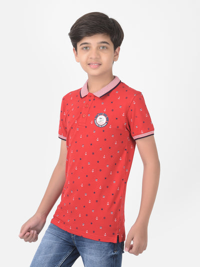 Red Printed Polo T-shirt - Boys T-Shirts