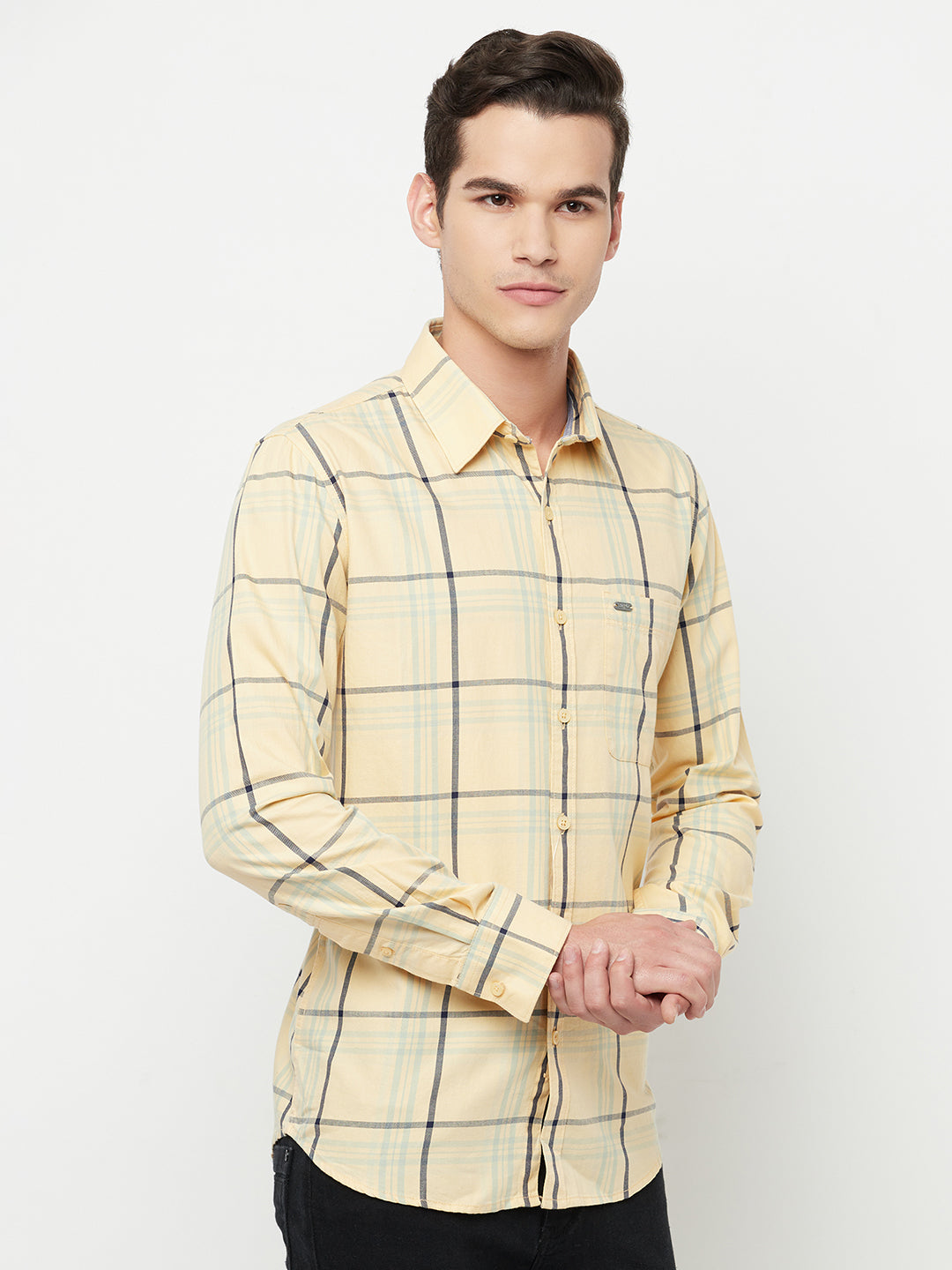 Yellow Checked Shirt - Men Shirts