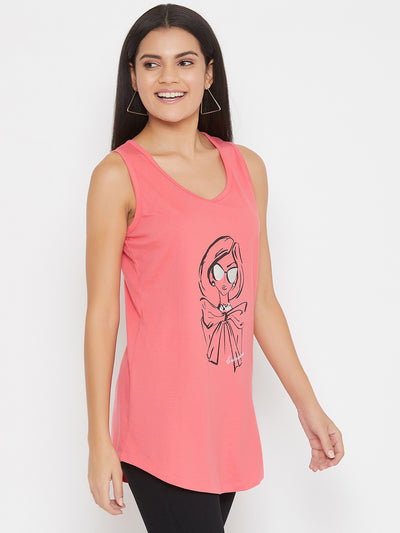 Pink Printed Tank Tops - Women Lounge Tops