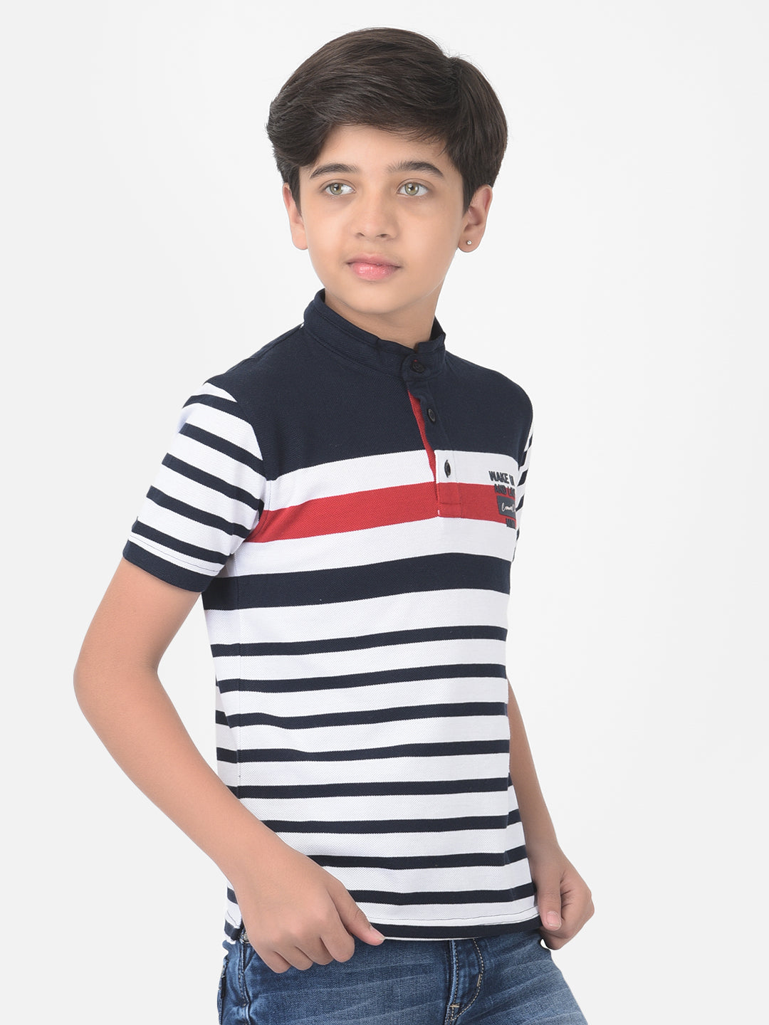 White Striped High Neck T-shirt - Boys T-Shirts