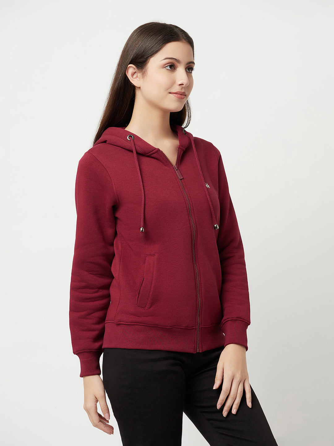 Maroon Zipper Sweatshirt-Women Sweatshirts-Crimsoune Club