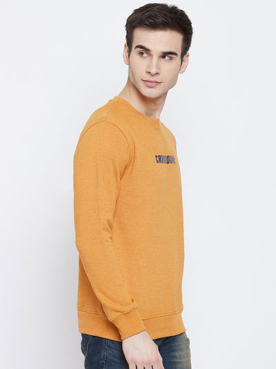 Mustard Printed Round Neck Sweatshirt - Men Sweatshirts