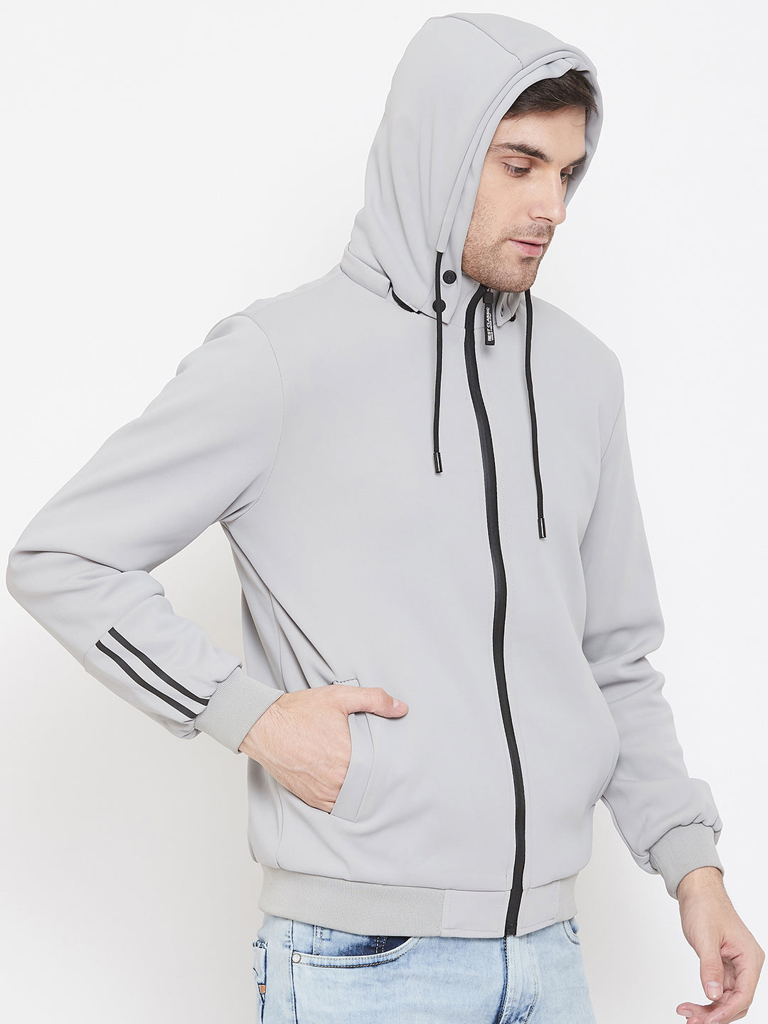Grey Solid Hooded Jackets-Mens Jacket-Crimsoune Club