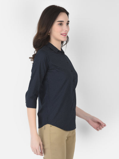 Navy Blue Dotted Shirt - Women Shirts