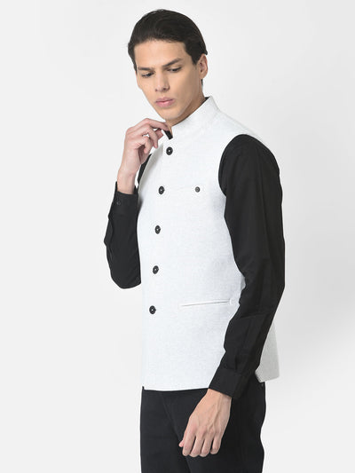 Melange White Nehru Style Waistcoat 