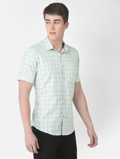  Mint Green Half-Sleeved Checkered Shirt 