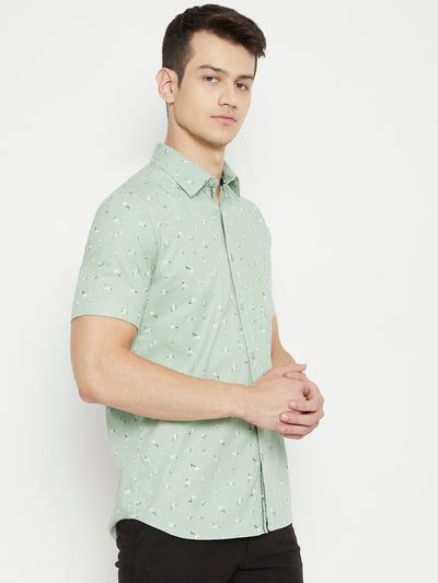 Mint Green Floral Printed Slim Fit shirt - Men Shirts