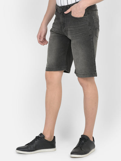 Grey Heavy-Wash Denim Shorts