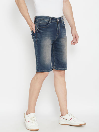 Blue Slim Fit Denim Shorts - Men Shorts